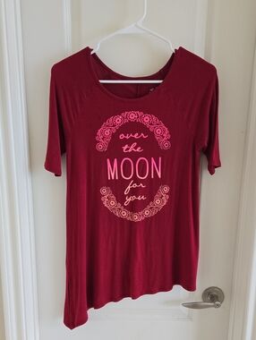 Justice Burgundy Short-Sleeve Graphic Tee with Pink Print